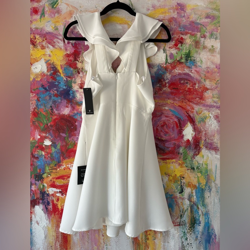 Lulus White Divine Ruffle Skater Mid Thigh Dress - Picture 6 of 10